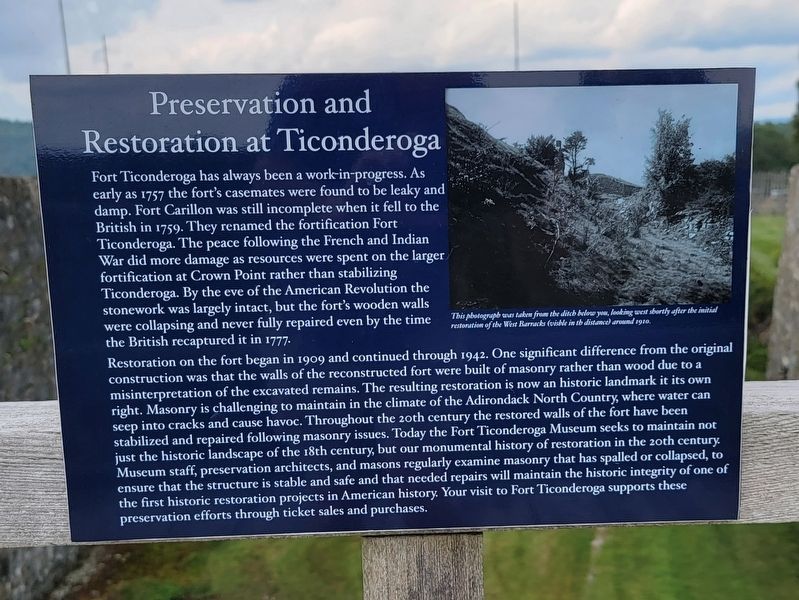Preservation and Restoration at Ticonderoga Marker image. Click for full size.
