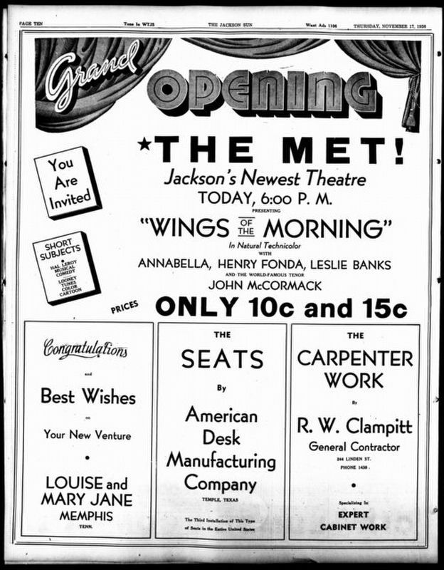 Met Theater Grand Opening Ad image. Click for full size.
