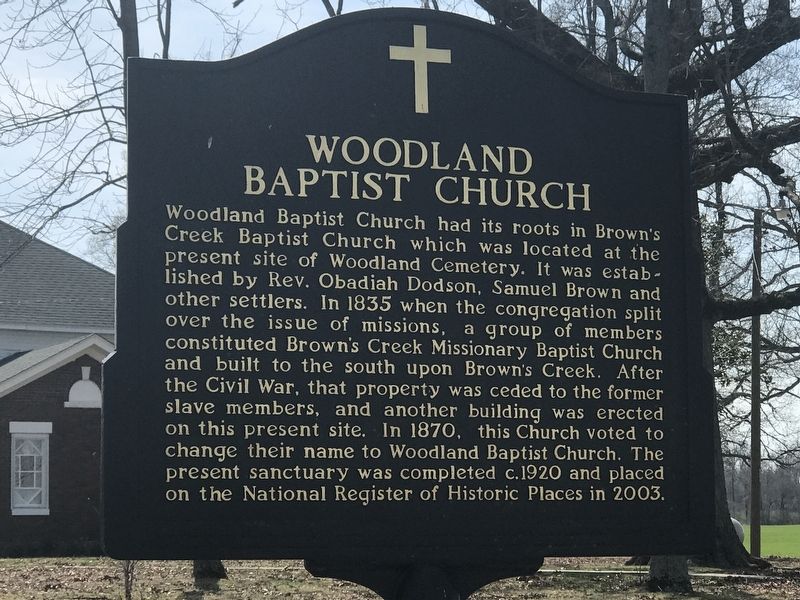 Woodland Baptist Church Marker side image. Click for full size.