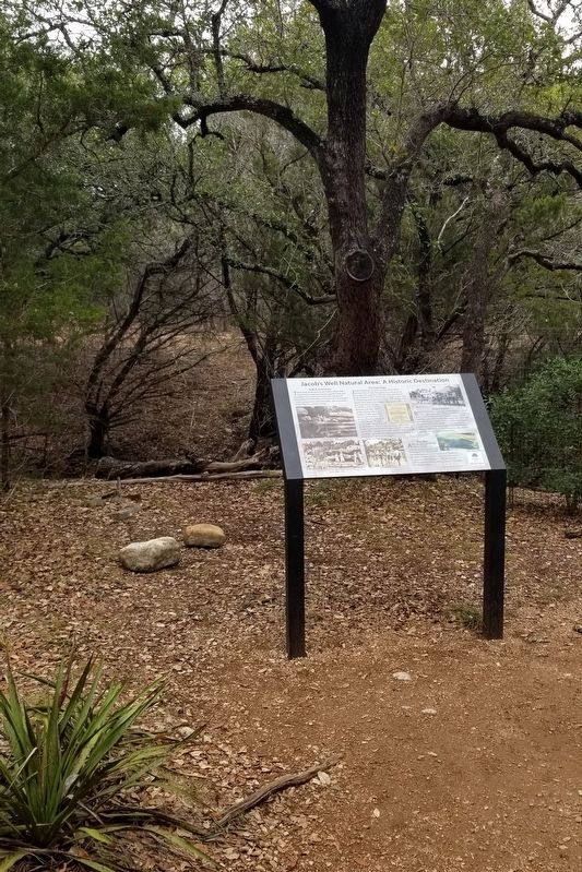 The Jacob's Well Natural Area Marker on the ridge above Jacob�s Well image. Click for full size.