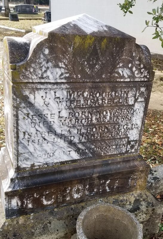 Closeup of Jesse L. McCrocklin and wife, Isabella’s gravestone image. Click for full size.