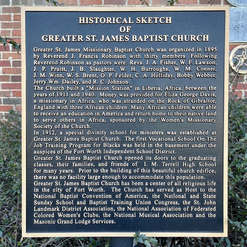 Historical Sketch of Greater St. James Baptist Church Marker image. Click for full size.