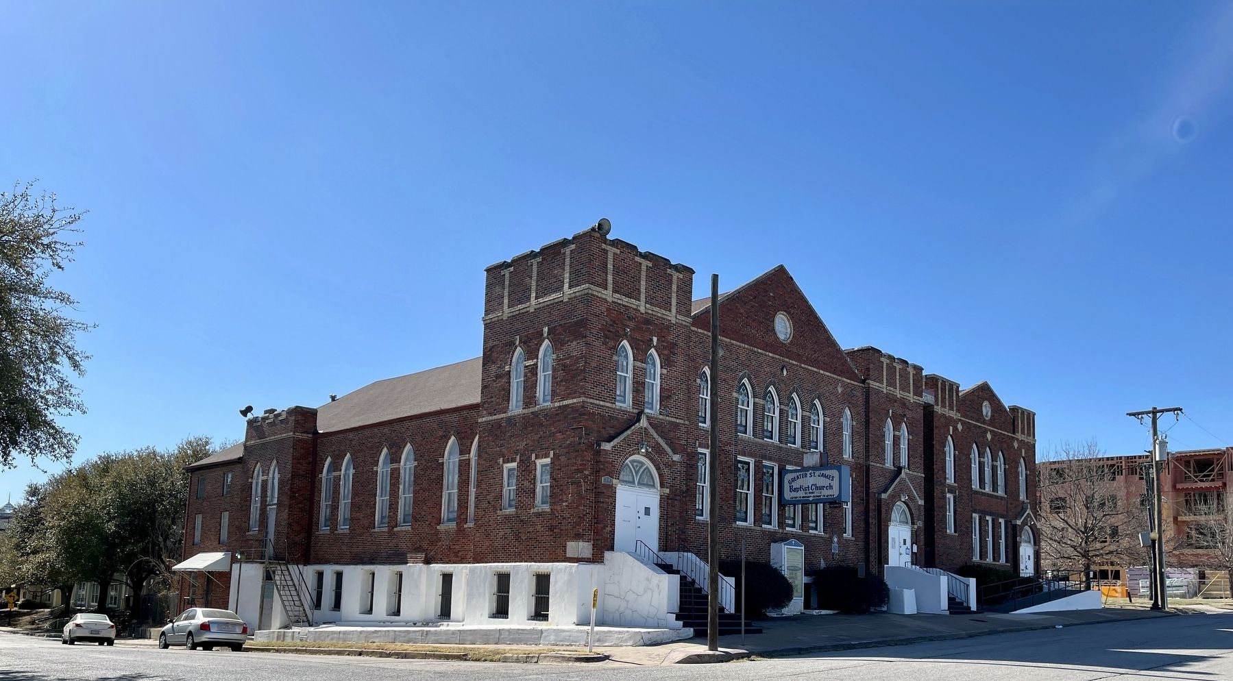 Greater St. James Baptist Church with Marker image. Click for full size.