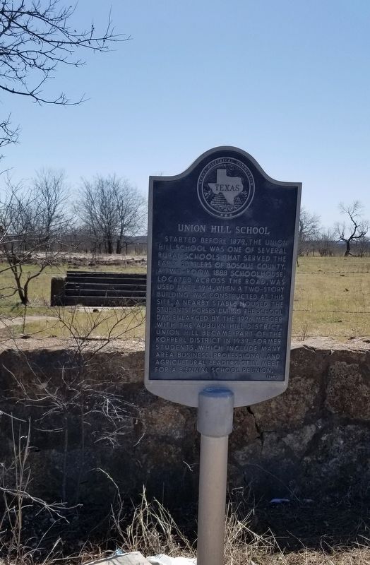 The Union Hill School Marker in front of the school ruins image. Click for full size.