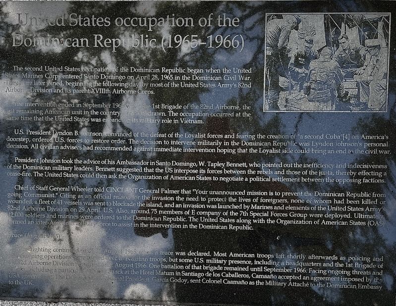 United States occupation of the Dominican Republic (1965-1966) Marker image. Click for full size.