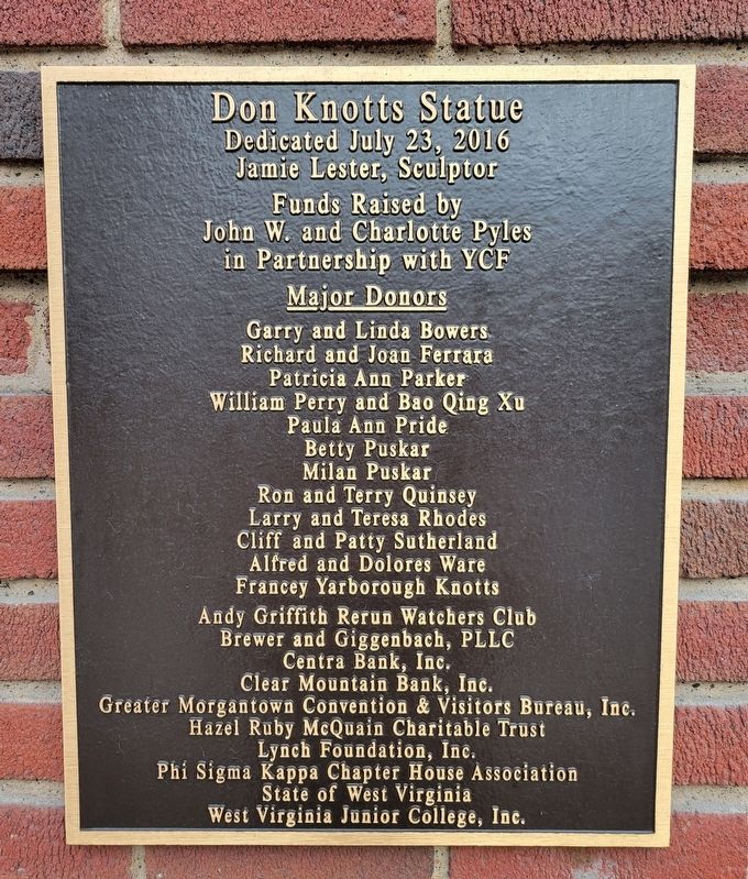 Don Knotts Statue Donor Plaque image. Click for full size.