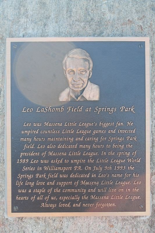 Leo Lashomb Field at Springs Park Marker image. Click for full size.