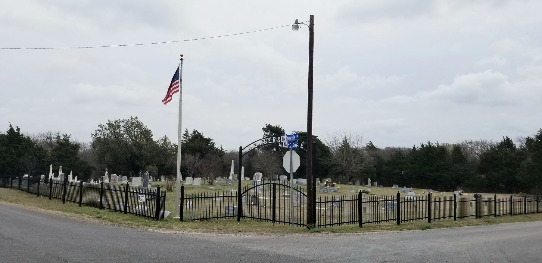 The view of the Chambersville Cemetery and Marker from across the street image. Click for full size.