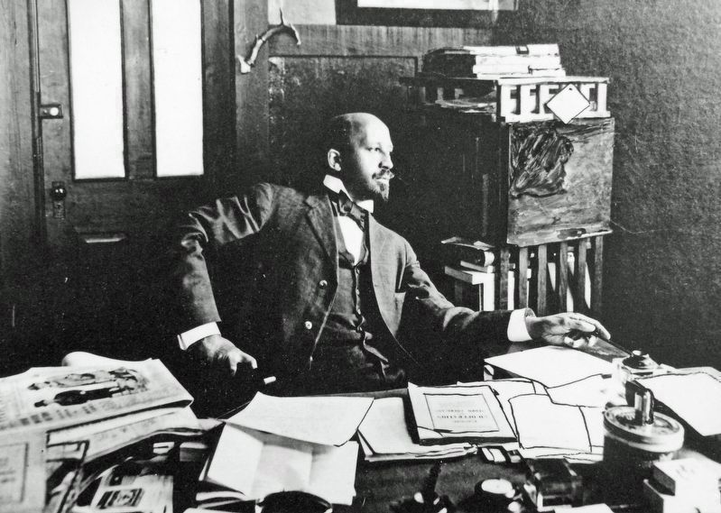 Marker detail: Du Bois desk at Atlanta University overflowed with papers, letters, and reports. image. Click for full size.
