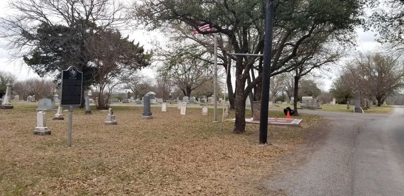 The view of the Collin McKinney Marker from the center cemetery road image. Click for full size.