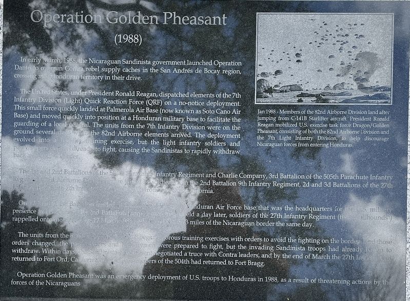 Operation Golden Pheasant (1988) Marker image. Click for full size.