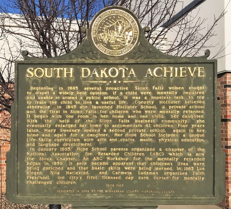 South Dakota Achieve Marker <i>(Side one)</i> image. Click for full size.