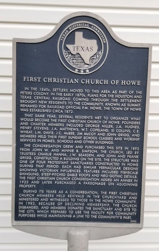 First Christian Church of Howe Marker image. Click for full size.