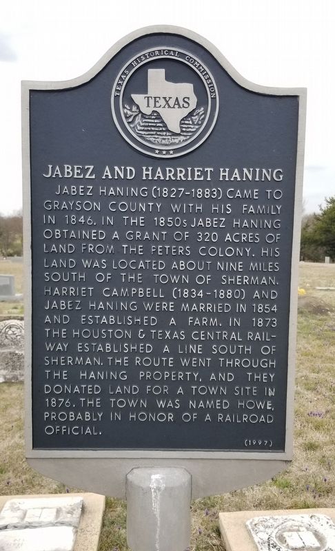 Jabez and Harriet Haning Marker image. Click for full size.