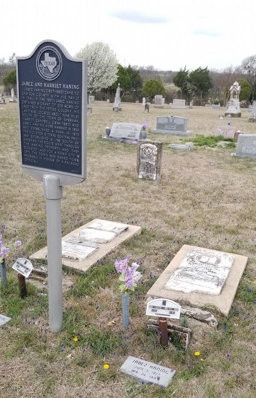 The Jabez and Harriet Haning gravestone and marker image. Click for full size.