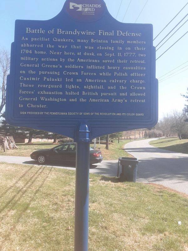 Battle of Brandywine Final Defense Marker image. Click for full size.