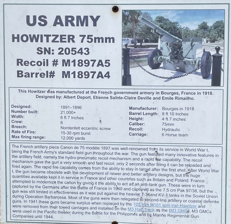 US Army Howitzer 75mm Marker image. Click for full size.
