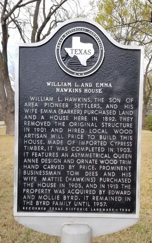 William L. and Emma Hawkins House Marker image. Click for full size.