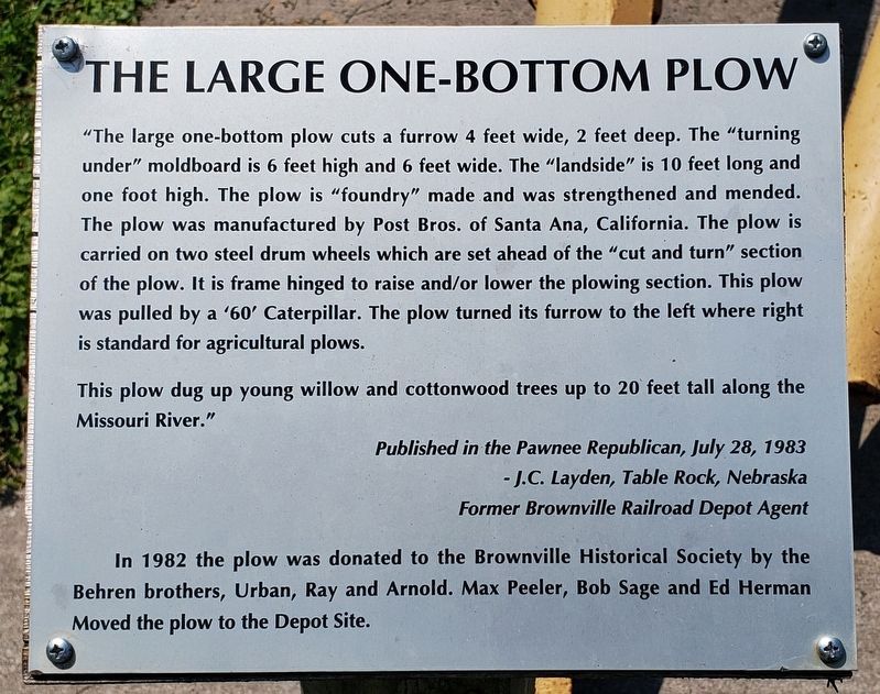The Large One-bottom Plow Marker image. Click for full size.