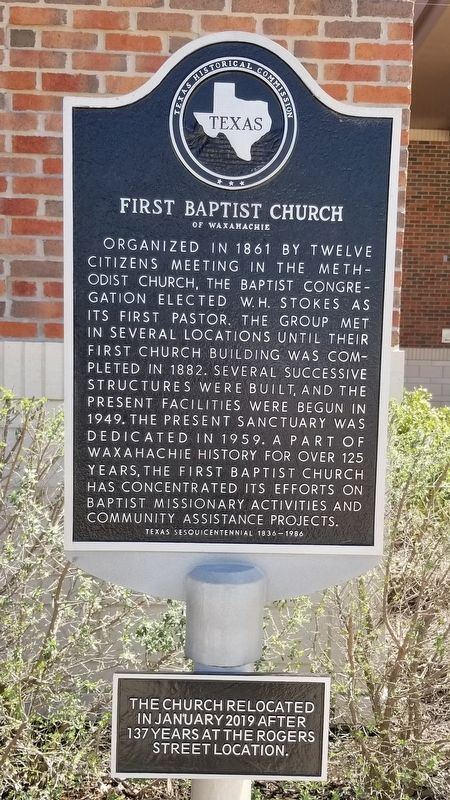 First Baptist Church Of Waxahachie Marker image. Click for full size.