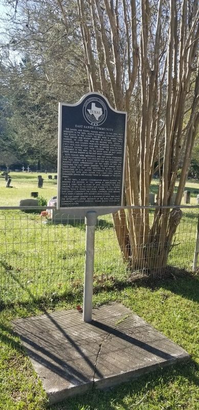 The East Sandy Community Marker in front of the cemetery image. Click for full size.