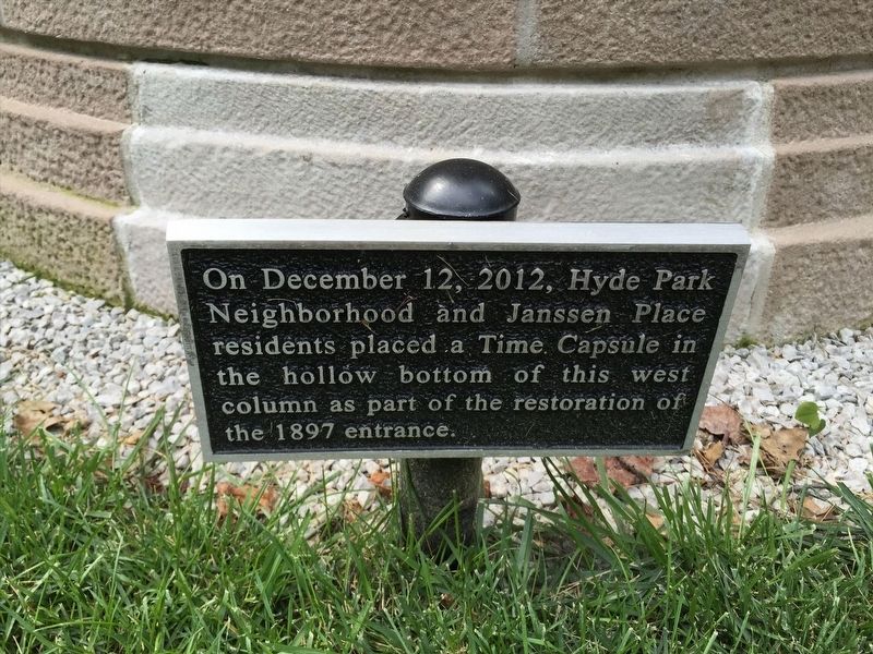 Time Capsule Marker, on the right side of entranceway image. Click for full size.