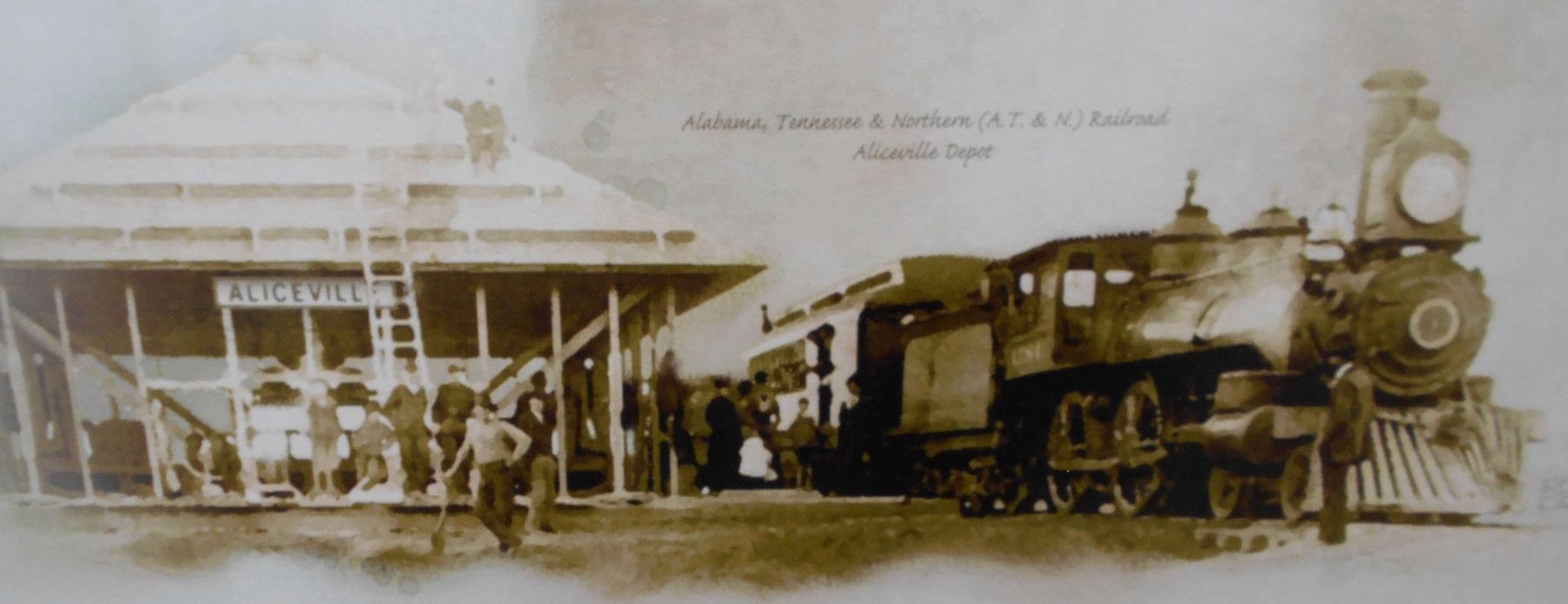 AT&N (Alabama, Tennessee and Northern) railroad depot at Aliceville under construction. image. Click for full size.