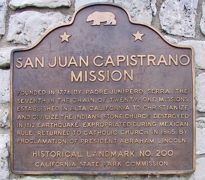 San Juan Capistrano Mission Marker image. Click for full size.