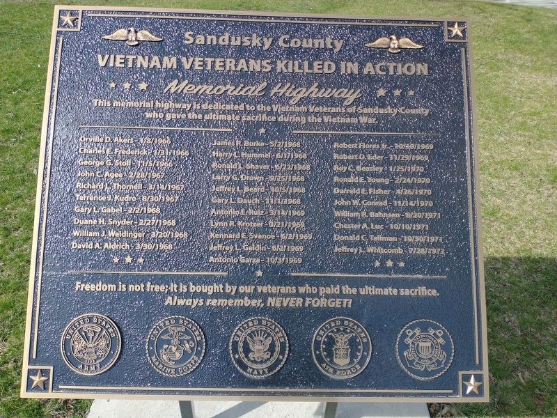 Sandusky County Vietnam Veterans Killed In Action Marker image. Click for full size.