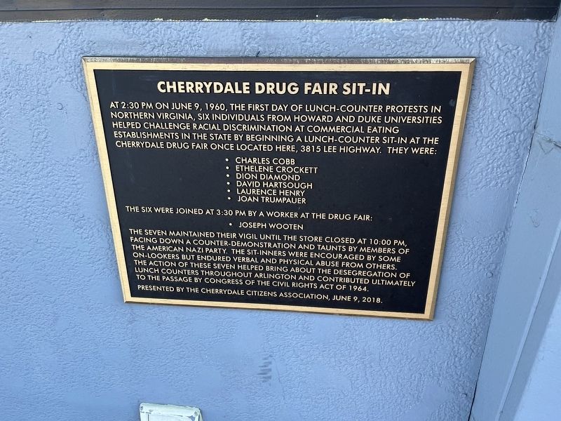 Cherrydale Drug Fair Sit-In Marker. Click for full size. Cherrydale Drug Fair Sit-In Marker image. Click for full size.
