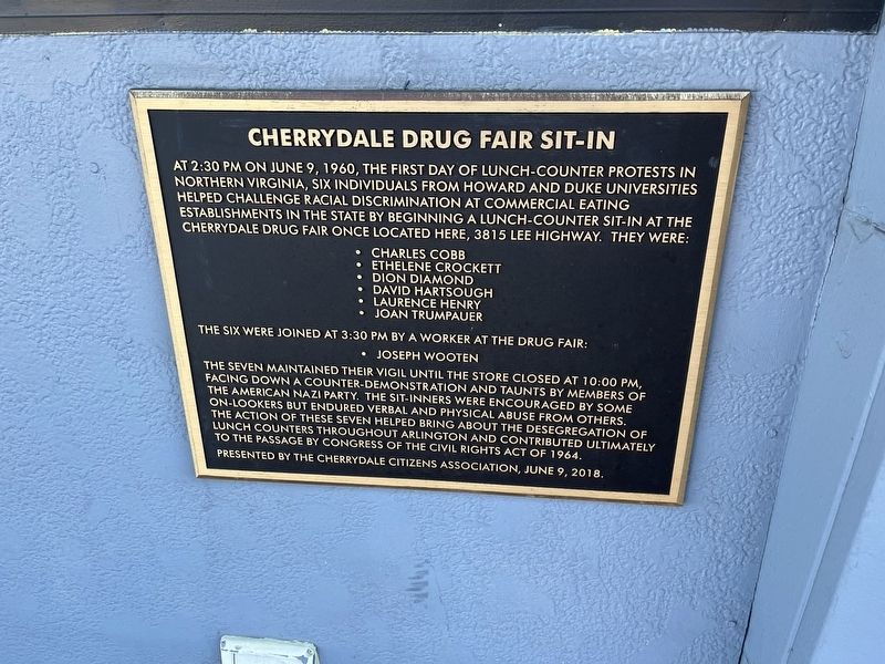 Cherrydale Drug Fair Sit-In Marker image. Click for full size.