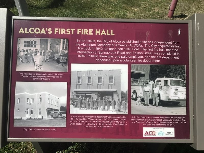 Alcoa's First Fire Hall Marker image. Click for full size.