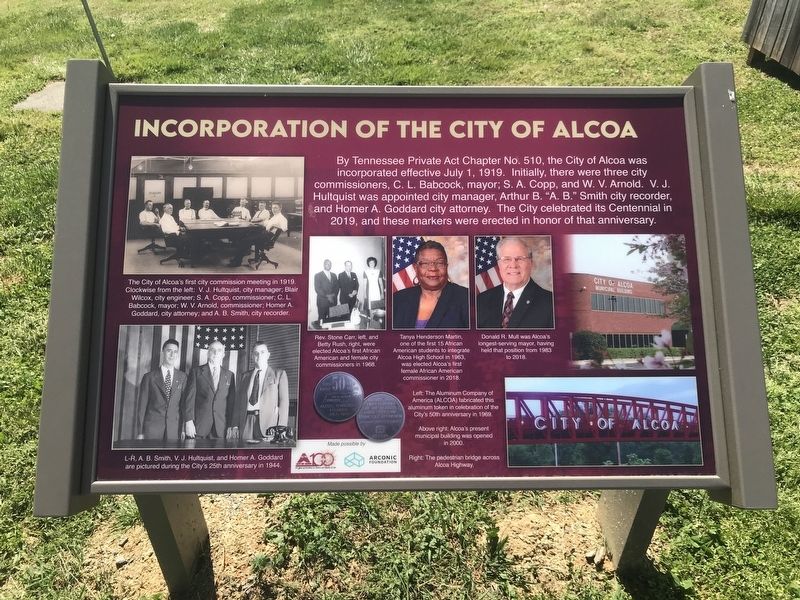 Incorporation of the City of Alcoa Marker image. Click for full size.