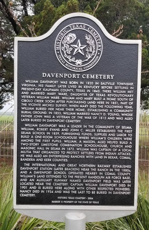 Davenport Cemetery Marker image. Click for full size.