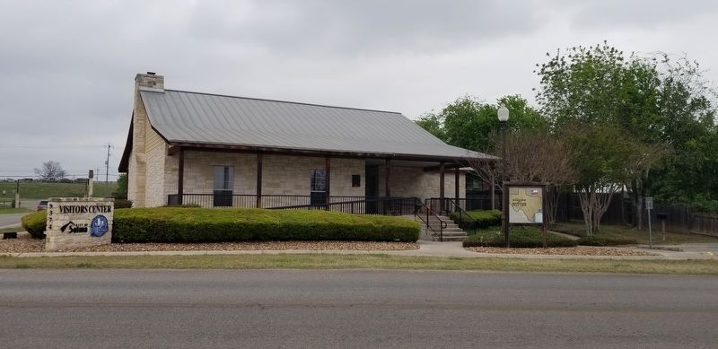 The view of the Harrison and McCulloch Stage Lines Marker in front of the Selma Visitor�s Center image. Click for full size.