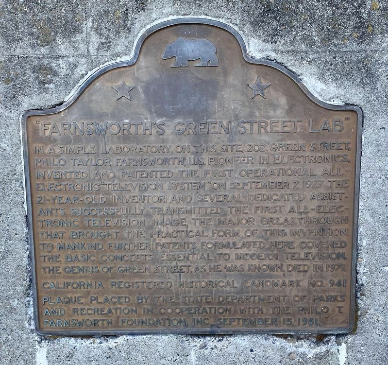 Farnsworth's Green Street Lab Marker image. Click for full size.