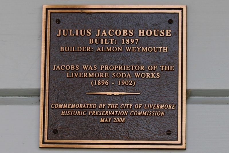 Julus Jacobs House Marker image. Click for full size.