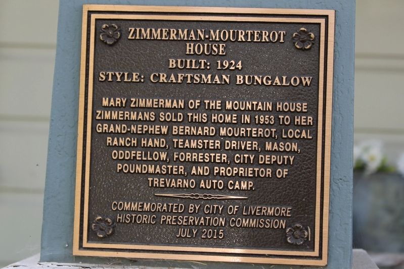 Zimmerman-Mourterot House Marker image. Click for full size.