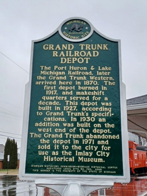 Grand Trunk Railroad Depot / Imlay City Marker — side 1 image. Click for full size.