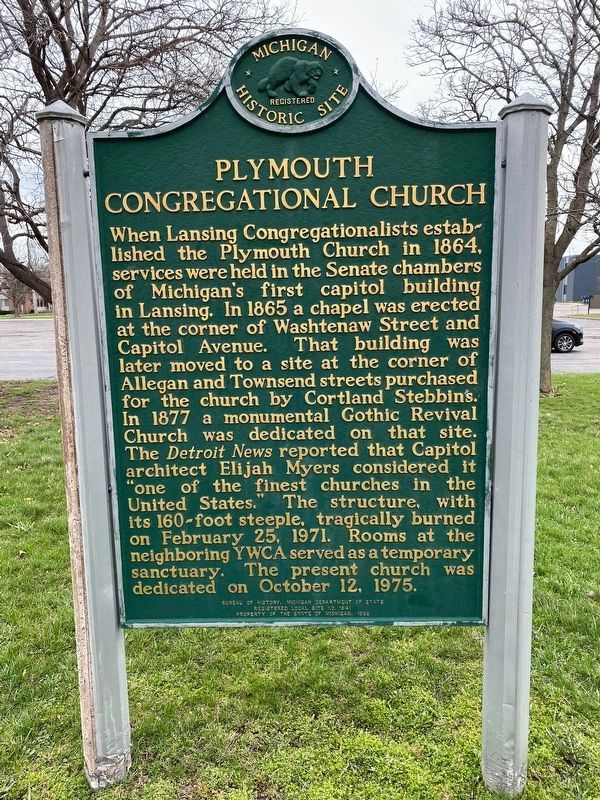 Plymouth Congregational Church Marker Reverse image. Click for full size.