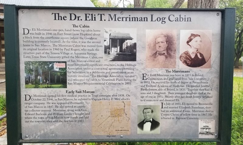 The Dr. Eli T. Merriman Log Cabin Marker image. Click for full size.