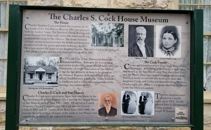 The Charles S. Cock House Museum Marker image. Click for full size.