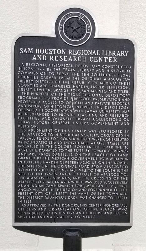 Sam Houston Regional Library and Research Center Marker image. Click for full size.
