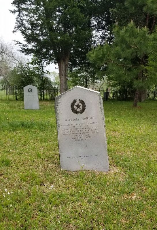 The William Hardin Marker up front of the two markers image. Click for full size.