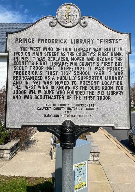 Prince Frederick Library Firsts Marker image. Click for full size.
