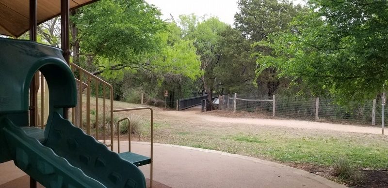 The view of the Historic Evans Road Trail and Marker near the playground at the park image. Click for full size.
