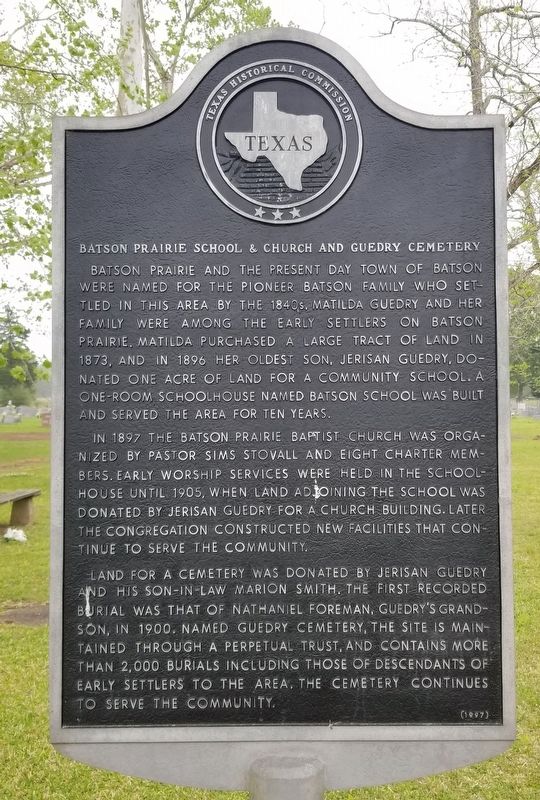 Batson Prairie School & Church and Guedry Cemetery Marker image. Click for full size.