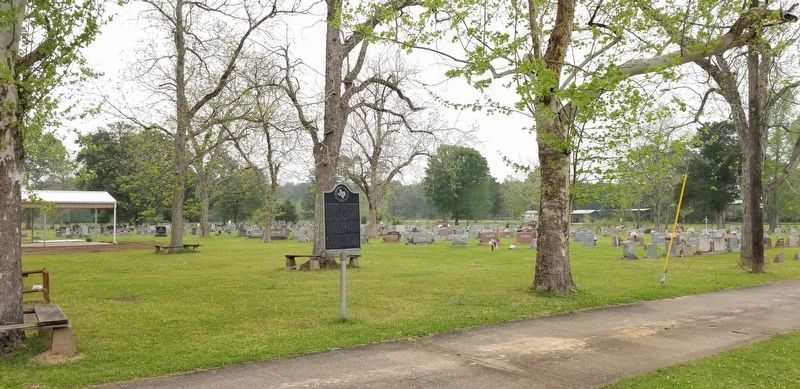 The view of the Batson Prairie School & Church and Guedry Cemetery Marker in the cemetery image. Click for full size.