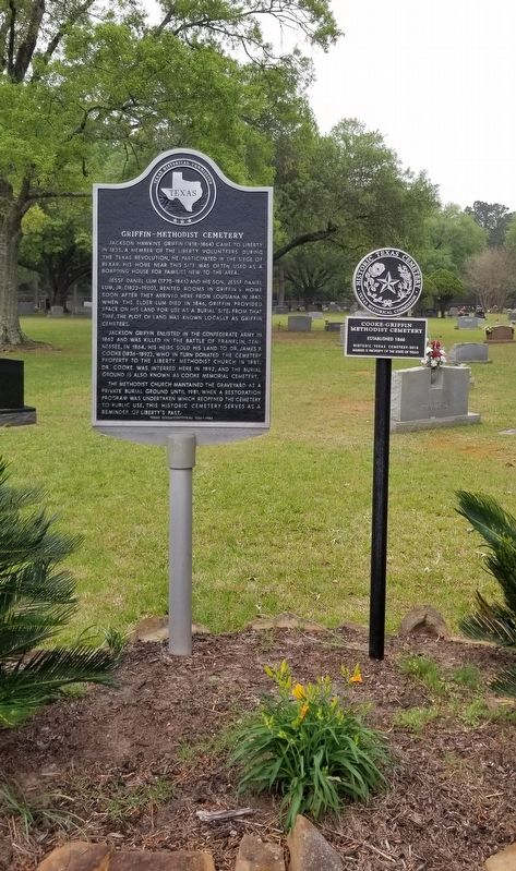 The Griffin Methodist Cemetery Marker and the Texas Historic Cemetery marker image. Click for full size.