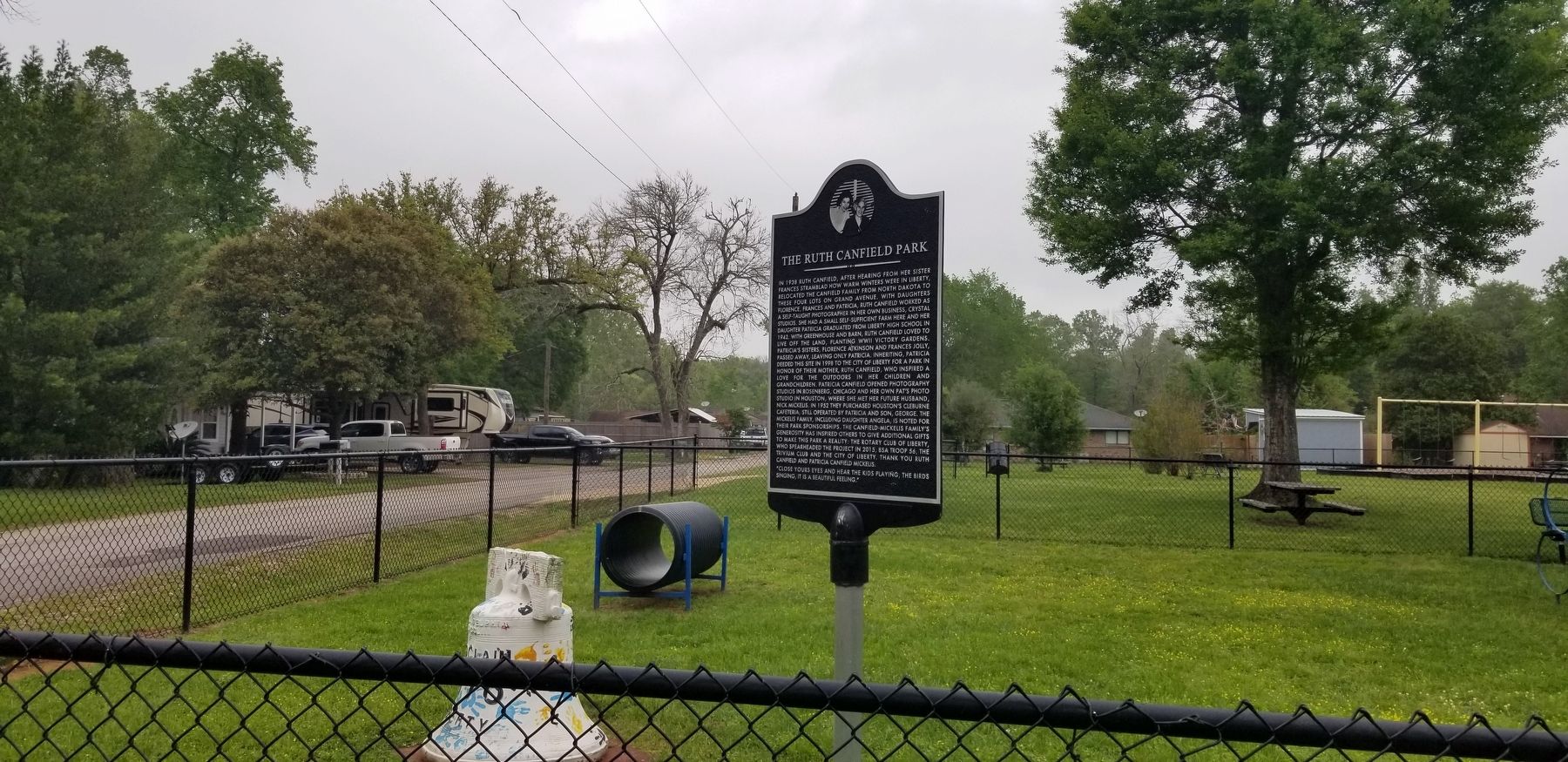 The view of the Ruth Canfield Park Marker by the street image. Click for full size.